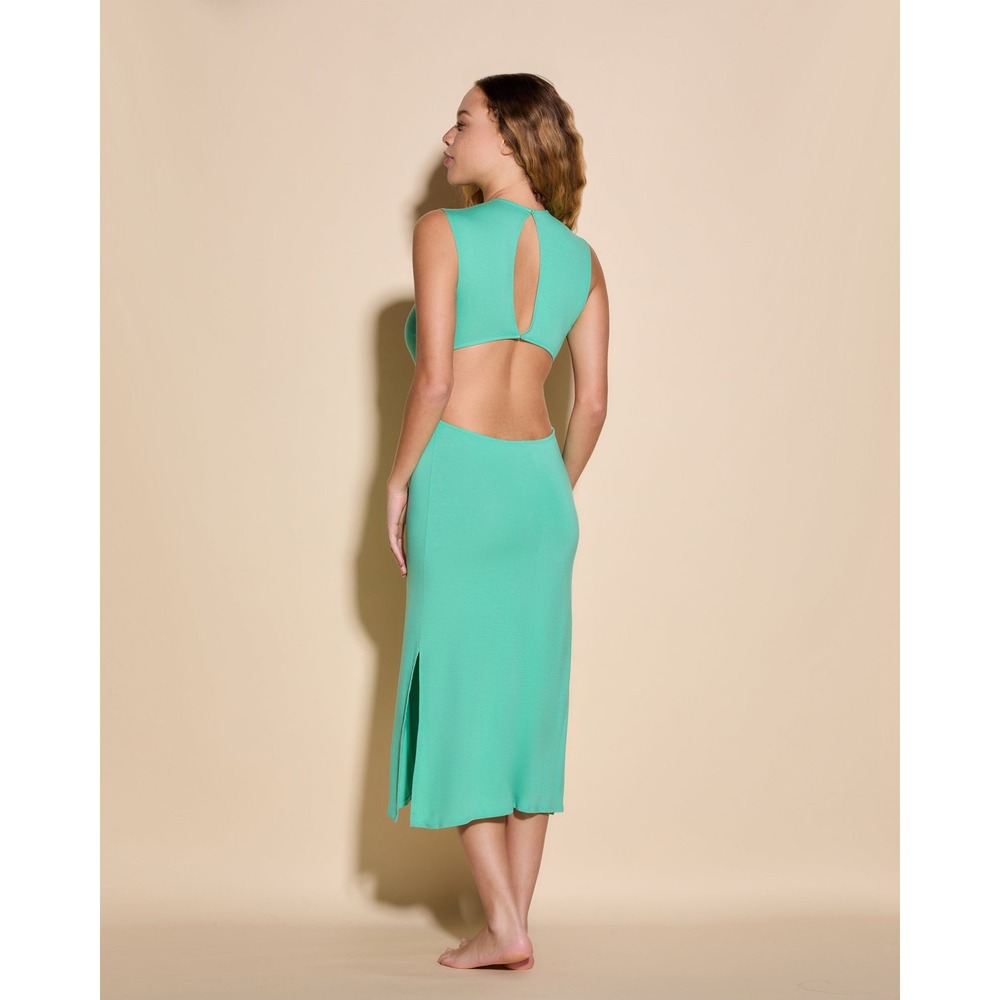 CosaBella Viaggi Emerald Cut-Out Midi‎ Dress Travel Luxe Modal Side Slit Chic XS
